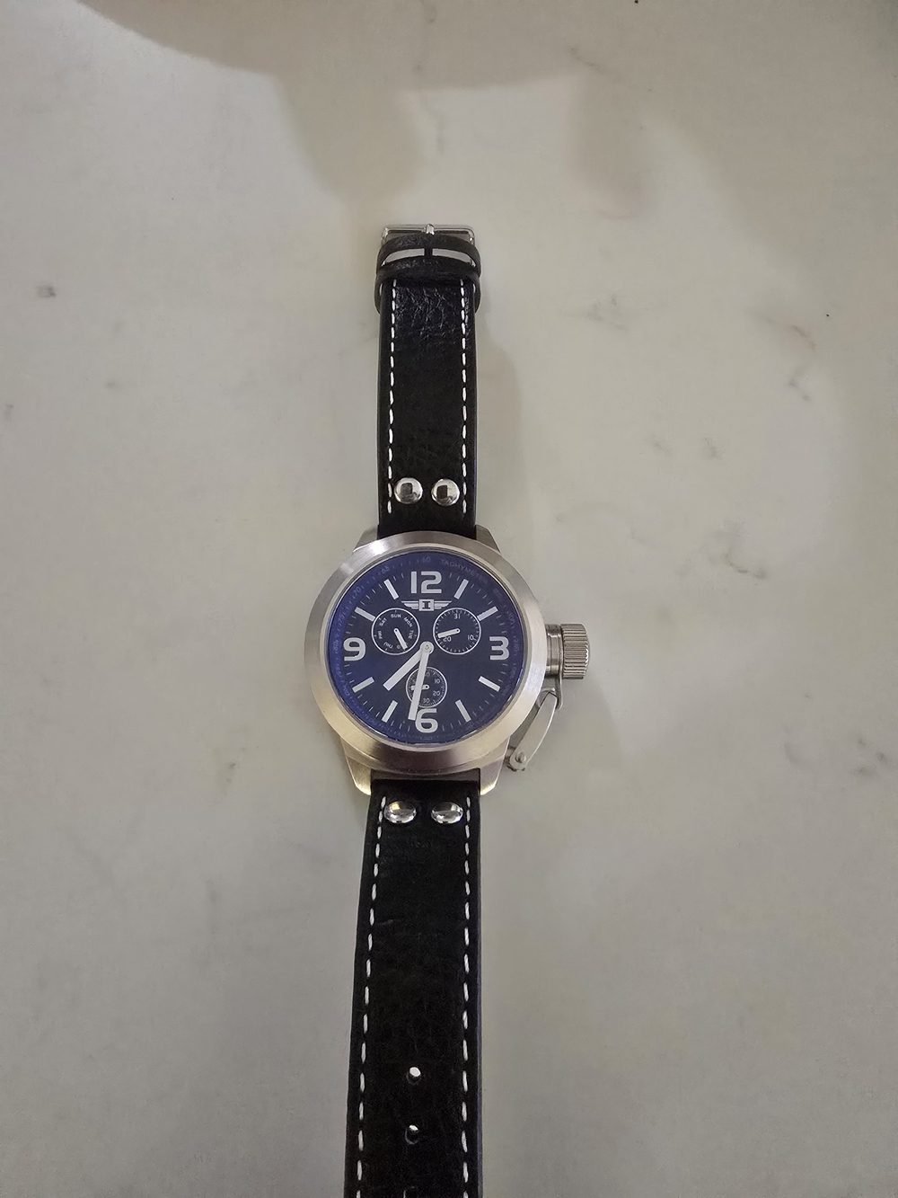 Invicta Men's Black Leather Strap Watch with Blue Dial